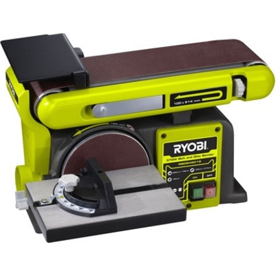 RYOBI RBDS4601G, Шлифовальный станок, 375 Вт; 2900 об/мин; диск D150 мм; лента 100х914 мм; наклон до 45 град; чугунное основание, арт 27544 - фото1 RYOBI RBDS4601G, Шлифовальный станок, 375 Вт; 2900 об/мин; диск D150 мм; лента 100х914 мм; наклон до 45 град; чугунное основание, арт 27544 - фото1