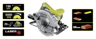 RYOBI RCS 1600-PG, Пила циркулярная , 1,6 кВт, диск 190 мм, 90°-66мм, арт 26918 - фото2 RYOBI RCS 1600-PG, Пила циркулярная , 1,6 кВт, диск 190 мм, 90°-66мм, арт 26918 - фото2