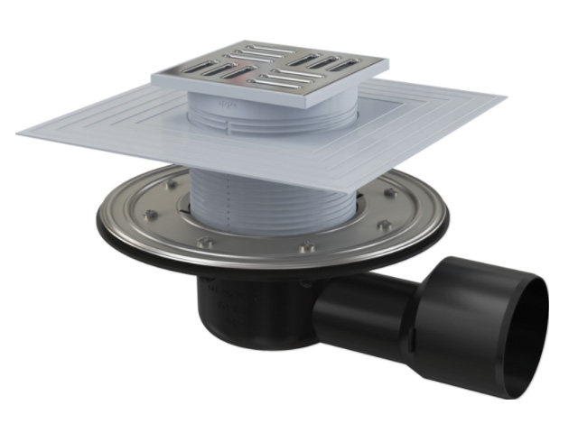Сливной трап 105х105/50/75, боковой сток, решетка – нерж. сталь, гидрозатвор – комб. Alcaplast Сливной трап 105х105/50/75, боковой сток, решетка – нерж. сталь, гидрозатвор – комб. Alcaplast