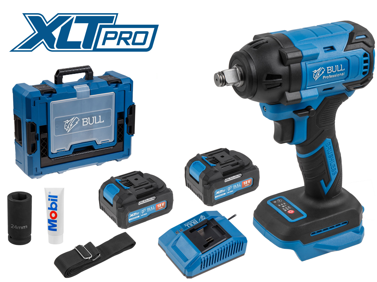 Аккум. ударный гайковерт BULL SC 1804 Xcase, XLTpro, БЕСЩЕТ., 18 В, 400 Н*м, 1/2", 2х4 А*ч, з/у 4 А Аккум. ударный гайковерт BULL SC 1804 Xcase, XLTpro, БЕСЩЕТ., 18 В, 400 Н*м, 1/2", 2х4 А*ч, з/у 4 А
