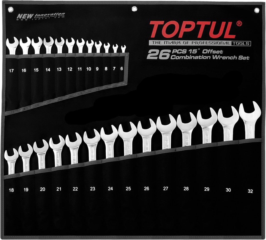 Набор ключей комбинир. 6-32мм 26шт (черное полотно) TOPTUL