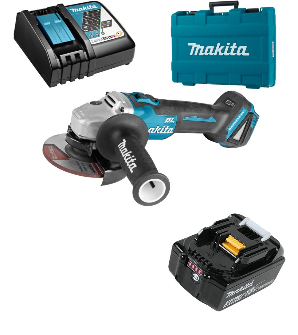 Аккум. углошлифмашина Makita DGA504RT в чем. (18.0 В, 1 акк., 5.0 А/ч, Li-Ion, диск 125х22.0 мм, вибро, ЗУ)