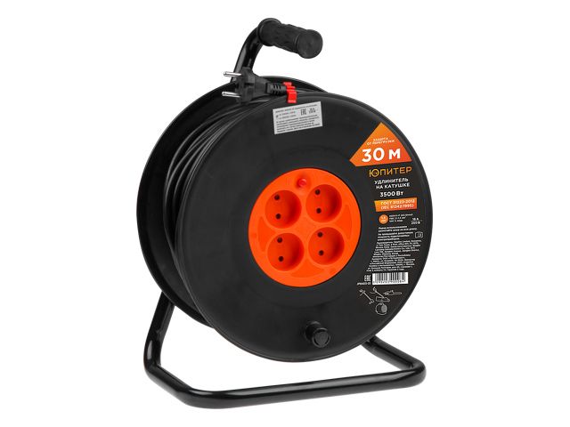 Удлинитель на катушке 30м (4 роз., 3,5кВт, б/з, ПВС 2х1,5) Юпитер - фото1