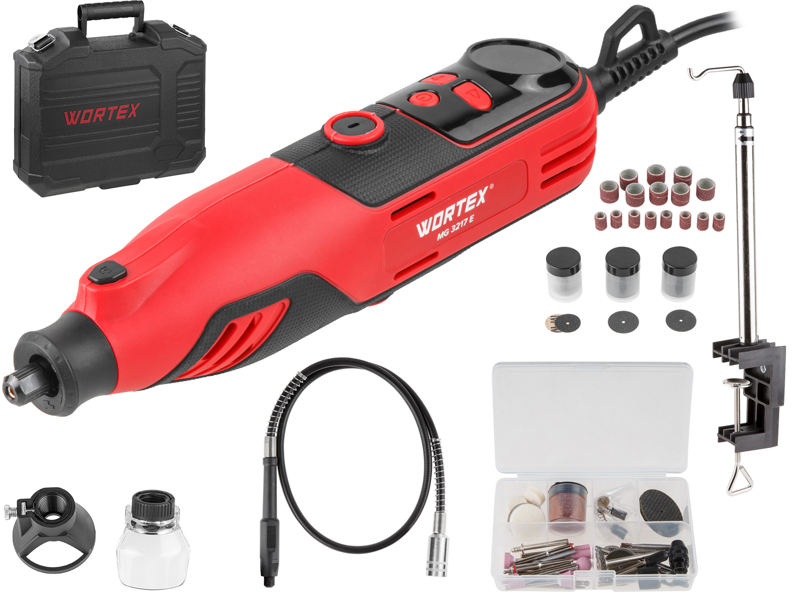 Гравер электрический WORTEX MG 3217 E в чем.+аксессуары 130 Вт, 10000-35000 об/мин, цанга 3,2 + БЗП Гравер электрический WORTEX MG 3217 E в чем.+аксессуары 130 Вт, 10000-35000 об/мин, цанга 3,2 + БЗП