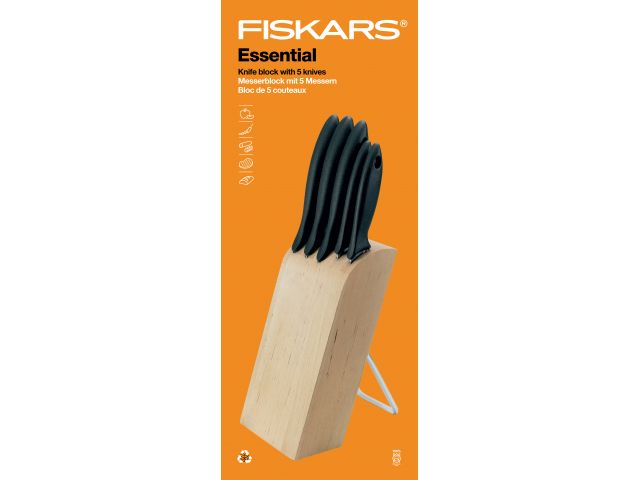 Набор ножей 5 шт. с деревянным блоком Essential Fiskars - фото1 Набор ножей 5 шт. с деревянным блоком Essential Fiskars - фото1