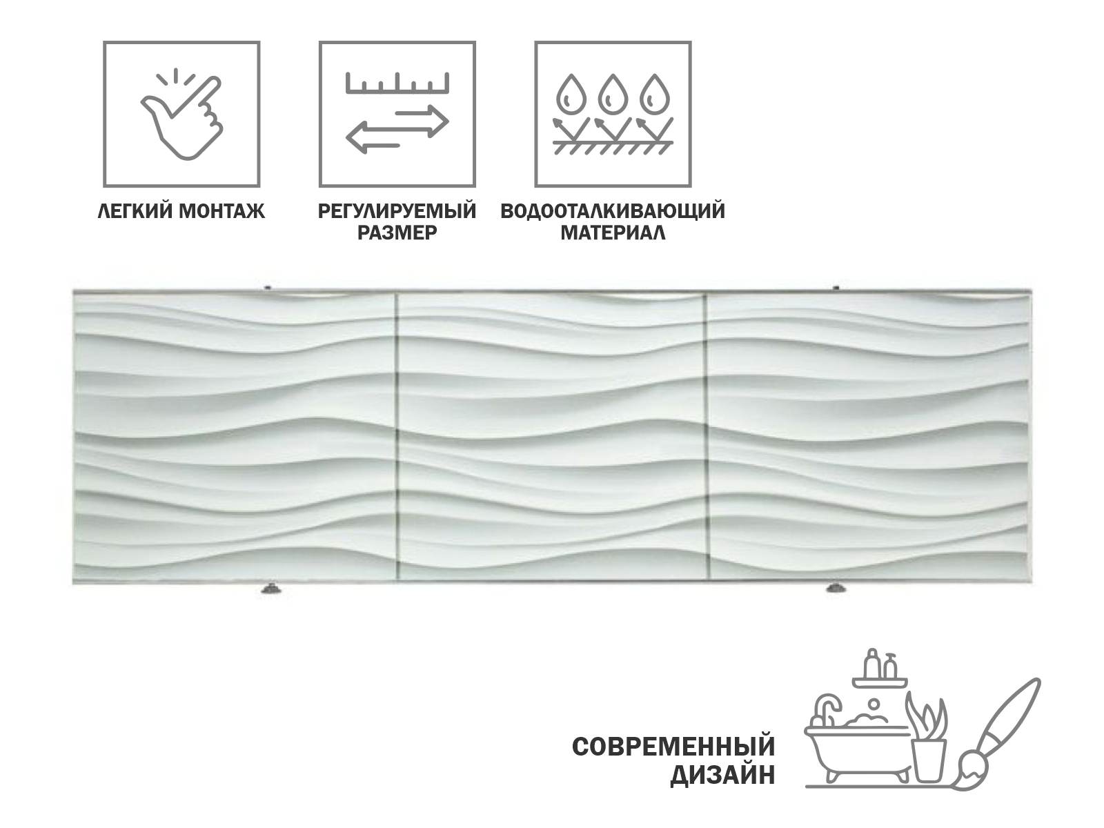 Экран под ванну 3D 1,7м, волна белая, PERFECTO LINEA