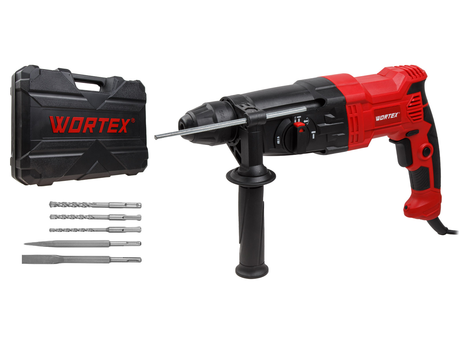 Перфоратор WORTEX RH 2621 в чем. + (2 зубила, 3 сверла) 800 Вт, 2.6 Дж, 3 реж., SDS-plus, Vario-Lock Перфоратор WORTEX RH 2621 в чем. + (2 зубила, 3 сверла) 800 Вт, 2.6 Дж, 3 реж., SDS-plus, Vario-Lock