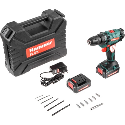 Hammer Flex ACD120Li, Дрель-шуруповерт аккум., 12В 2x1.3Ач, 0-350/0-1250об/мин, 26Нм, кейс, 2 акб - фото1