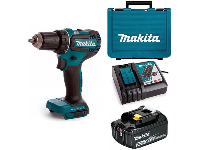 Makita DDF485RF, Дрель ак б\щет,18В,2х1,5 АчLi-ion,БЗП-13мм, 0-500\1900об\м,50\25Нм,1.7кг, чем, 1х3.0Ач, быстр з\у
