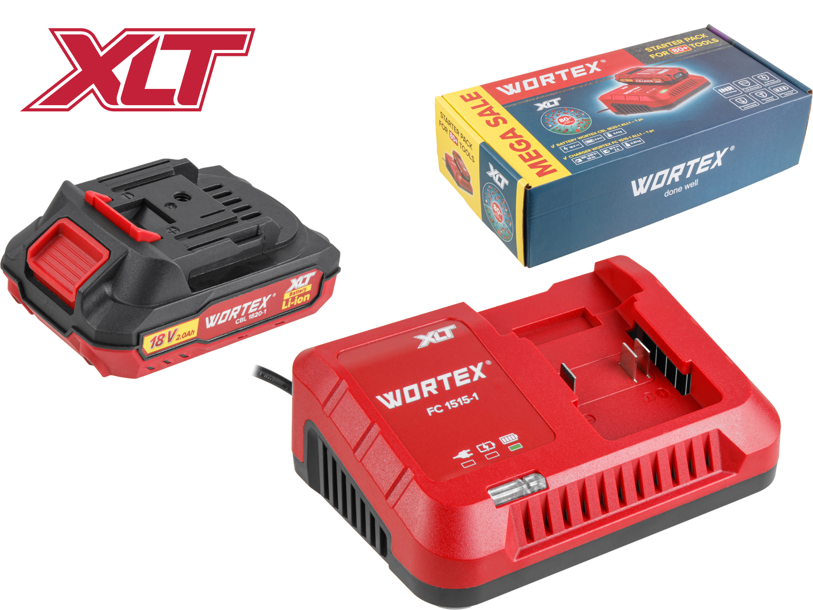 Набор аккумулятор 2 А*ч и зарядное устройство 1х2 А WORTEX ALL1 XLT в кор. SET - фото1