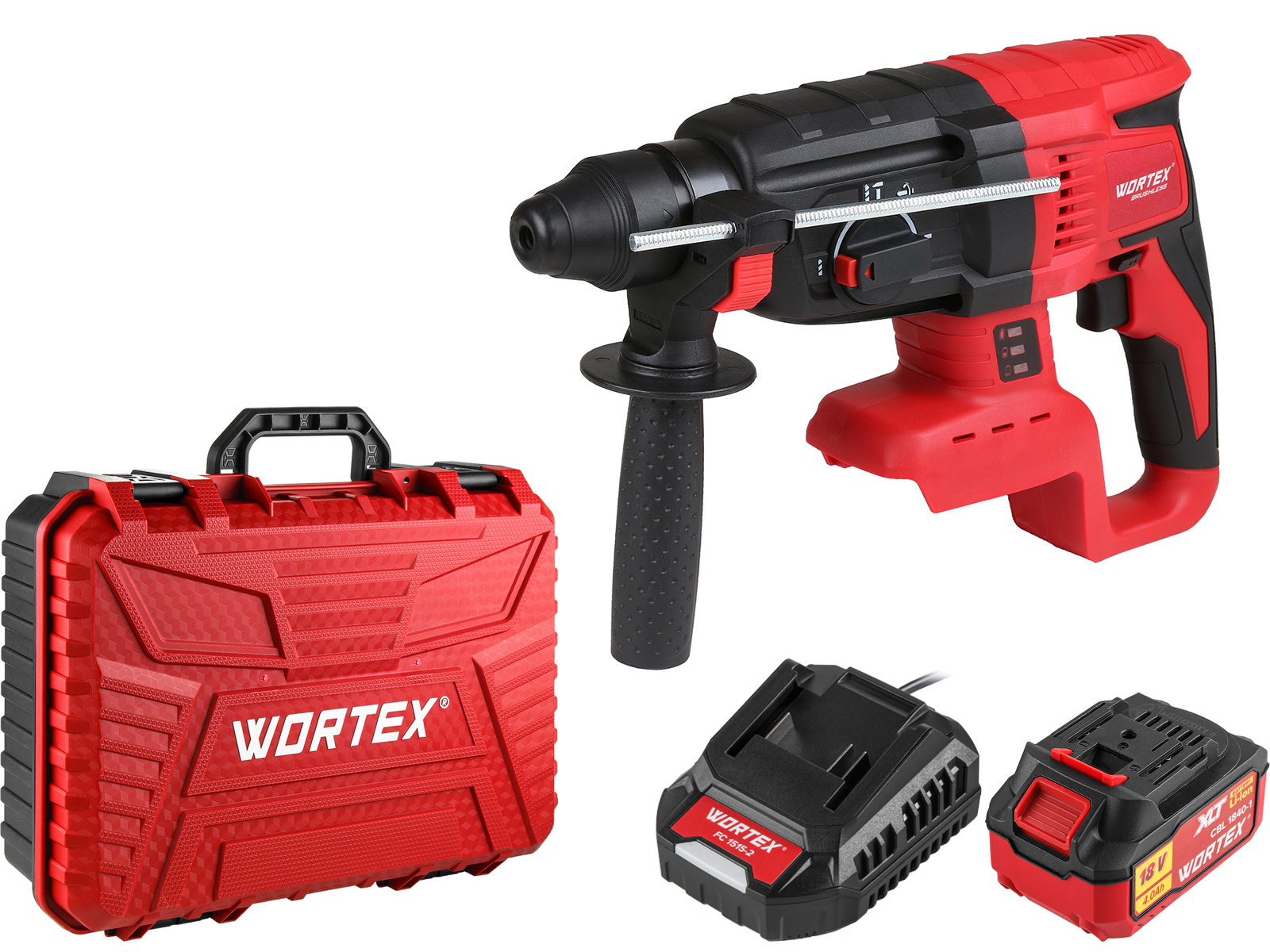 Аккум. перфоратор WORTEX CRH 1824-2 в чем. ALL1 XLT SET БЕСЩЕТ., 18 В, 2.6 Дж, 26 мм, 1х4 А*ч